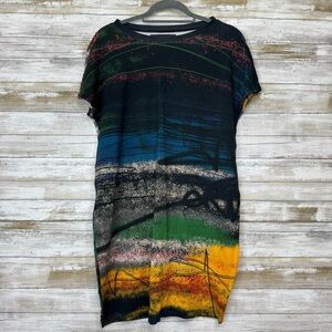 Veronique Miljkovitch Tee Dress Women’s Short Sleeve Black / Multicolor Large
